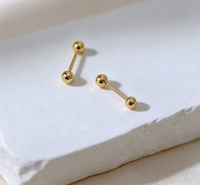 Boucles d'oreilles clous minimalistes en or massif 18 carats avec mini-boules et fermoir à vis, pour femmes, bijoux fins quotidiens