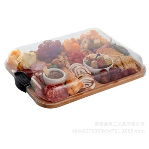 Bandeja de acrílico y bambú para hornear, bandeja de servir con múltiples compartimentos para refrigerios, frutas, uso en exteriores, color madera natural - Product Image 4