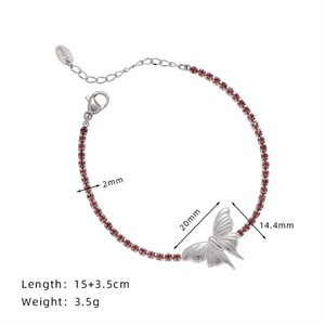 High Quality Jewelry Gold Plated Stainless Steel <b>Bracelet</b> <b>Crystal</b> Link Chain Butterfly Charm Zircon Tennis Chain <b>Bracelet</b> - Product Image 2