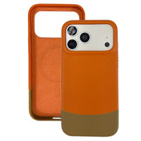 Étui magnétique bicolore en cuir grainé Litchi pour iPhone 18/17/16 Pro avec protection de caméra surélevée, coque fine Orange Noir Rouge Marron Foncé