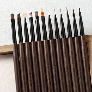 Wood Handle Nylon Nail Art Brush <b>Set</b> <b>Crimped</b> Ferrule Flat Ombre Fan Liner Brushes for Gel Decoration - Product Image 4