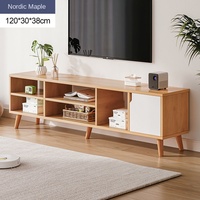 Meuble TV en Bois Massif Style Nordique Design Moderne et Simple pour Chambre, Salon, Petits Appartements avec Table Basse Assortie