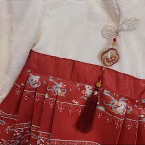 Child Star Circle Girls Hanfu Dress V-Neck Full Sleeve Red White Fleece Lined Autumn Winter Outfit First Birthday - Product Image 3