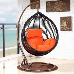 Outdoor Indoor Möbel Wicker Rattan Garden Adult Patio Hängende Ei Schaukel stuhl Mit Metallst änder