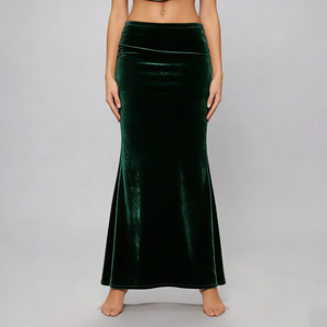 Jupes longues de soirée formelles confortables en <span class=keywords><strong>velours</strong></span> doux vert foncé sexy à taille haute pour femmes - Product Image 1