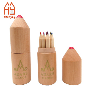 Mini matita colorata in legno naturale personalizzata di fabbrica con tubo a forma di razzo per bambini, matite da disegno da 12 pezzi per le arti. - Product Image 1