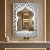 Miroir de salle de bain éclairé sans cadre à motif décoratif spécial pour le marché du Moyen-Orient, interrupteur tactile 3 couleurs, LED mural