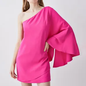 Compact Viscose One Shoulder Cape Mini Dress 2023 New Design Sexy Casual Women's Casual Dress