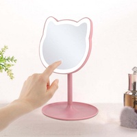 Cermin Meja Kamar Mandi Kaca Berlampu LED Motif Kucing Kartun Pink Lucu