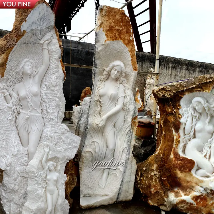 Estatua de mármol tallado a mano de tamaño real, piedra Natural rugosa, escultura de mujer desnuda