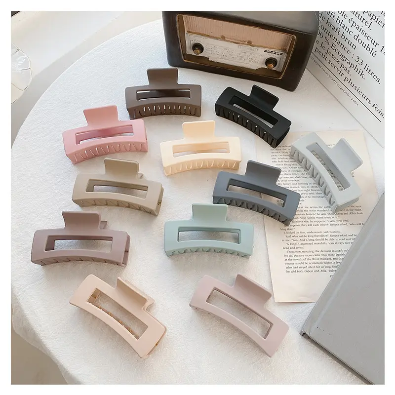 10.5cm Pure Solid Color Matte Plastic large Hair Claw Clip Big Trendy Pastel Rectangular Resin Hair Clip Claw for Women Girls