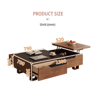 Table basse relevable moderne et durable pour petit appartement, avec rangement multifonctionnel, en bois couleur noyer