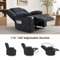 Fauteuil inclinable moderne en tissu gris foncé avec massage 6 points, fonction pivotante à 360 degrés, fonction bascule et porte-gobelets pour la maison et l'hôtel