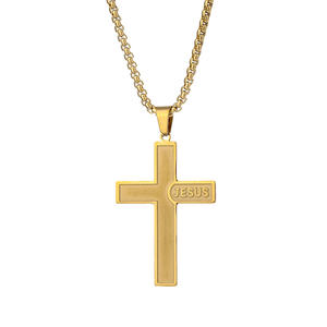 Vente chaude No Fade En Acier Inoxydable Plaqué Or 18k Bijoux De Mode Hip Hop Punk Hommes Croix <span class=keywords><strong>Jésus</strong></span> Lettre Collier - Product Image 2