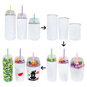 Mug de voyage moderne Superfit en acier inoxydable à isolation sous vide, double couvercle, paille, vierge pour sublimation, cadeau - Product Image 4