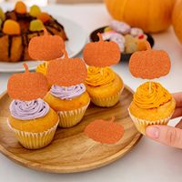 Décorations de cupcakes citrouille pour l'automne, Thanksgiving et Halloween, avec paillettes orange
