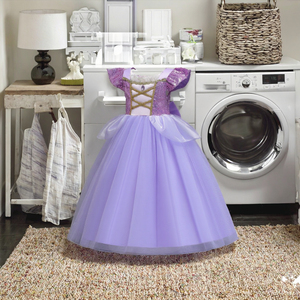 WEARON Vente Chaude Robe de Soirée Formelle d'Été pour Filles Imprimé Floral Bleu Satin Paillettes Nœud Cosplay Tulle Robe de Fête pour Enfants 3-10 - Product Image 3