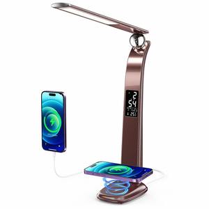 Wireless Charger Pad LED Desk <b>Lamp</b> Temperature Alarm Clock Eye Protect <b>Study</b> Business Light <b>Table</b> <b>Lamp</b> 10W Fast Charging Station - Product Image 2