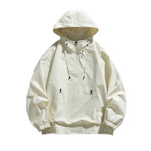 Chaqueta de jersey con media cremallera y logotipo personalizado para hombre Sudaderas con capucha de poliéster de Primavera de corte holgado con <span class=keywords><strong>dobladillo</strong></span> de puño elástico y bolsillo frontal con cremallera - Product Image 2