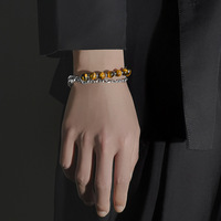 Bracelet pour homme en perles de pierres précieuses œil de tigre, chaîne cubaine en acier inoxydable, idéal pour le dropshipping