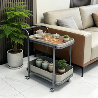 Chariot à thé et table basse mobile en cuir et acier inoxydable moderne pour salon