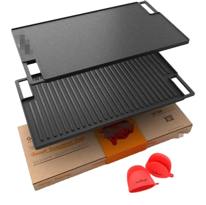 Gietijzeren Omkeerbare Grillplaat-18 Inch Platte Gietijzeren Koekenpan Bakplaat Pan Voor Stove Top, gas Range Grillen Pan