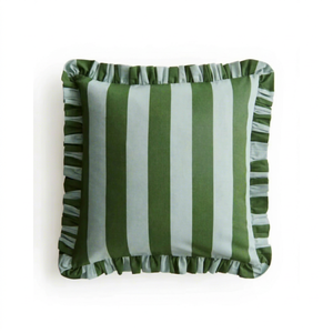 Striped Square <b>Cushion</b> <b>Cover</b> with Ruffle Edge Green and <b>Blue</b> Home Decor Pillow Case - Product Image 1