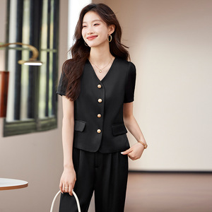 Women's Pink Suit Set Short Sleeve Satin Two Piece Elegant Summer Breathable Pants Set - Product Image 5