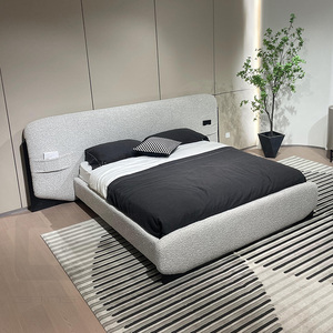 Gainsville Furniture 1.8m Solid Wood <strong>Double</strong> <strong>Bed</strong> Italian Minimalist <strong>Cream</strong> Master Bedroom Modern Fabric <strong>Bed</strong> with Soft Style Frame - Product Image 4