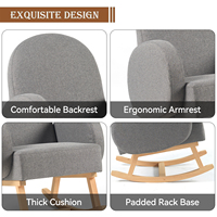 Fauteuil à bascule moderne avec pieds en bois, dossier haut, éponge à ressorts, fauteuil confortable, fauteuil d'appoint, fauteuil à bascule pour la chambre d'enfant