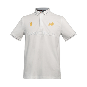 HANDEE POLO Polo à manches courtes blanc pour homme, logo brodé, coton piqué décontracté, respirant, coupe classique - Product Image 1
