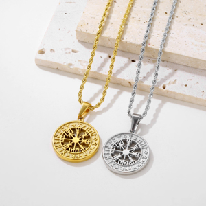 Collar con <span class=keywords><strong>Runas</strong></span> <span class=keywords><strong>Vikingas</strong></span> Nórdicas <span class=keywords><strong>de</strong></span> Acero Inoxidable Chapado en Oro <span class=keywords><strong>de</strong></span> 18k PVD para Hombre, Collar con Moneda <span class=keywords><strong>de</strong></span> Viaje, Joyería con Brújula Nórdica, Amuleto <span class=keywords><strong>de</strong></span> <span class=keywords><strong>la</strong></span> <span class=keywords><strong>Suerte</strong></span> - Product Image 4
