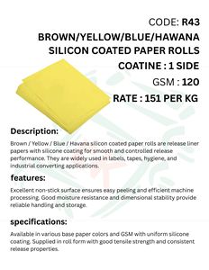 Brown Yellow Blue Hawana One Side <b>Silicon</b> Coated Paper <b>Sheet</b> Non Stick Release Paper Smooth Surface Food Grade Industrial Use - Product Image 3
