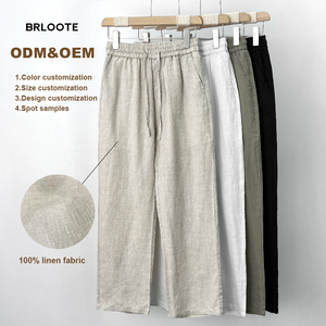 <span class=keywords><strong>Pantaloni</strong></span> <span class=keywords><strong>da</strong></span> <span class=keywords><strong>Uomo</strong></span> in <span class=keywords><strong>Lino</strong></span> 100% Design Europeo Vestibilità Ampia Vita Elastica Peso Medio Fronte Piatto Eco-Friendly Stile Urbano Servizio OEM - Product Image 1