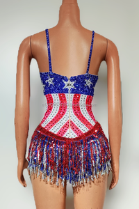 Combinaison de gymnastique colorée à bretelles de cirque avec diamants, franges croisées, pour bébé, cheerleading, gymnastique, performance - Product Image 2