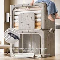 Boîte de rangement imprimée en forme de U, organisateur de vêtements domestique, pliable, lavable, épaissie, avec cadre en acier et revêtement plastique, pour couettes et armoire