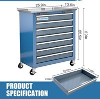 Armoire à outils moderne à 7 tiroirs avec roulettes à 360°, pieds rembourrés, système de verrouillage, plan de travail en acier inoxydable, capacité de charge de 150 kg