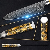 10% de réduction sur les points de vente 8 pouces feuille d'or manche en Fiber de carbone japonais Vg10 67 couches couteau de chef de cuisine en acier damas pour vendeur AMZ