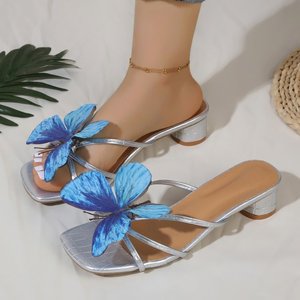 325 Niche Multi-color Design Sexy butterfly One Line High <b>Heels</b> 2026 New fairy Temperament Coarse <b>Heel</b> Sandals - Product Image 4