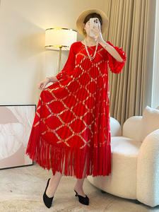 2025 Primavera Verano Nueva Generación Luz de lujo vestido de gasa dorada Casual REDUCCIÓN DE EDAD suelta grasa Midi longitud frente Natural - Product Image 2