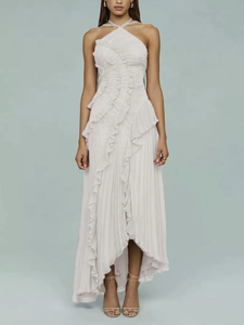 <span class=keywords><strong>Robe</strong></span> <span class=keywords><strong>longue</strong></span> élégante en mousseline de soie violette à volants, style décontracté, coupe ajustée, col halter, nouvelle collection été, best-seller, haute qualité - Product Image 4