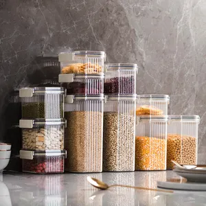 식품 저장실 조직을 위한 Pinmoo 공기 단단한 쉬운 열려있는 뚜껑 곡물 물개 남비 건조한 음식 저장 그릇