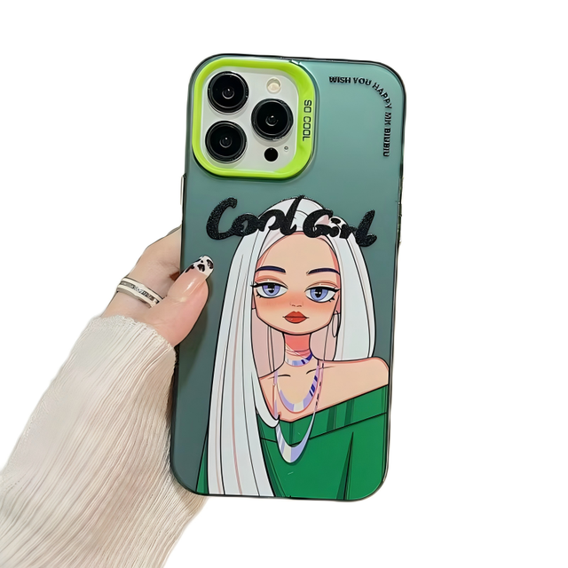 Factory Direct Sales Cool Girl Cute Cartoon Phone Shell IMD Plated Silver Luxury Mobile Phone case Cover for Women