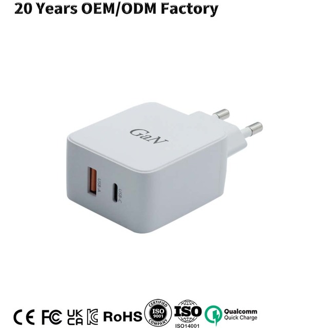 GaN 65W PD 3.0 SCP Laptop Charger Fast Charging Type-C+USB-A Universal Eco-Friendly Fireproof Wall OTP/OVP UK/US/EU/AU Plug CE