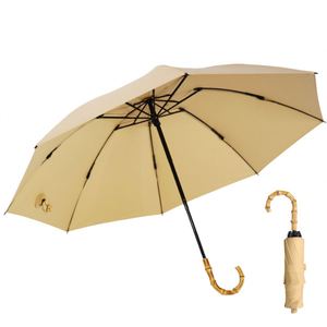 Parapluie de voyage manuel à trois plis avec poignée en bambou J, protection UV, coffret cadeau de luxe pour cadeaux d'affaires - Product Image 2