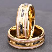 Bague en tungstène de 8 mm plaquée or pour homme, incrustée de météorite et d'opales, alliance pour homme, en stock, ajustement confortable