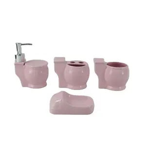 Cerâmica Banheiro Acessórios Set WC Forma Criativo Pink Loção Dispenser Garrafa Toothbrush Titular Saboneteira e Cup Artesanato e Presentes