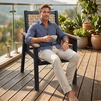 Fauteuil de jardin moderne en polybois tressé avec dossier en sangle, résistant aux intempéries, en PEHD, écologique, pour villa et parc