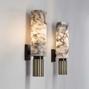 Lampu dinding koridor hotel vila mewah sederhana Nordic lampu dinding alabaster alami Spanyol lampu dinding kuningan kreatif dalam ruangan