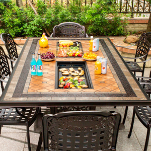 Multifunctional 6pc Metal Outdoor Furniture <b>Barbecue</b> <b>Table</b> Chairs for Restaurant Hotel Home Use for Courtyard Kitchen Dining Bis - Product Image 4